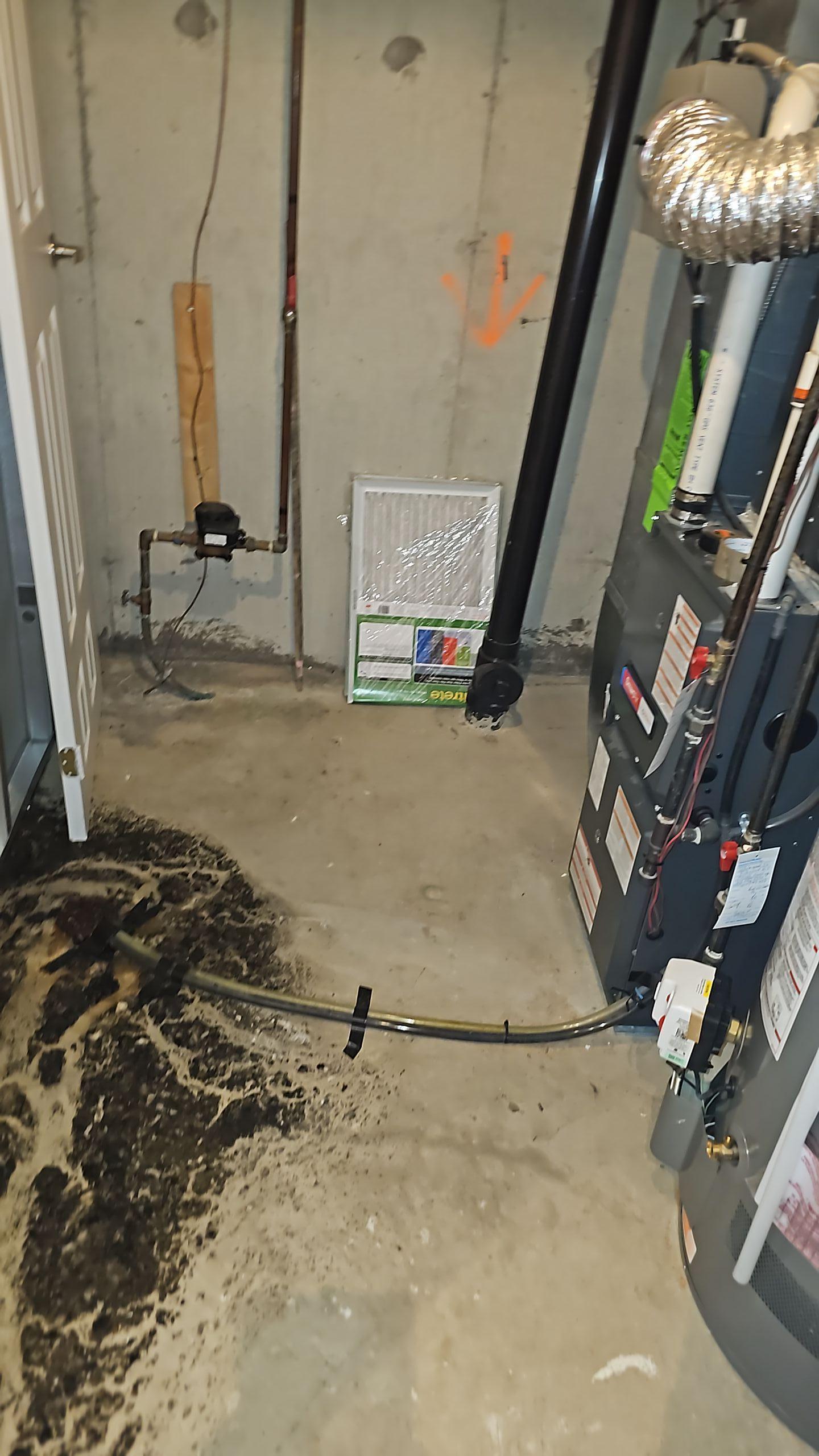 basement furnace room sewage packup